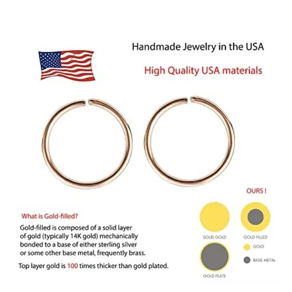 14K Rose Gold Filled Multi Size Open Piercing Hoops Cartilage Helix Tragus - Picture 3 of 7